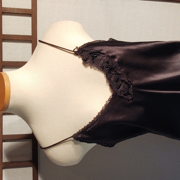 Vintage Intimate Moments Black Lace Beaded Slip Dress / Nightgown Sz M - Picture 2 of 11